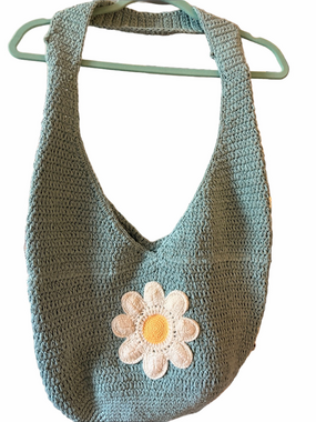 Boho/ Retro/ Festival crochet Daisy/ aqua  large shoulder bag.